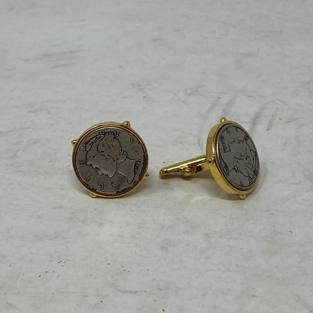 Vintage 1943 Mercury Dime Cufflinks Gold Tone Bezel Setting Men's Accessory